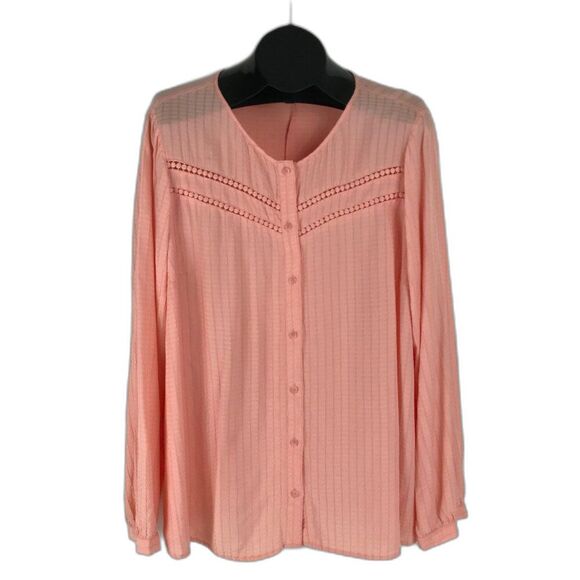 Lane Bryant No-Peek Crew Neck Button Front Blouse Women's Plus Size 18 Coral - Picture 1 of 13